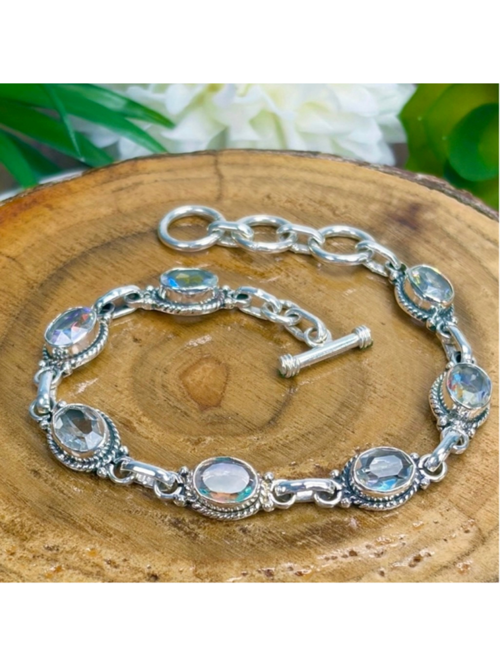 Boho Southwest Mystic Topaz Bracelet Boho Vintage Handmade New 925